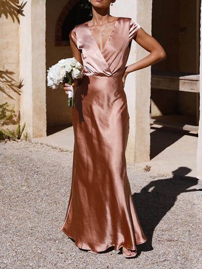 Velin™ | Frühling/Sommer Satin Einfarbig V-Ausschnitt Fischschwanz Partykleid für Frauen