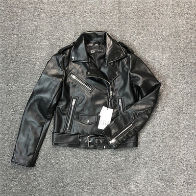 50% Rabatt | Elfriede™ | Damen Lederjacke mit schmalem Schnitt, Gürtel und mehreren Taschen