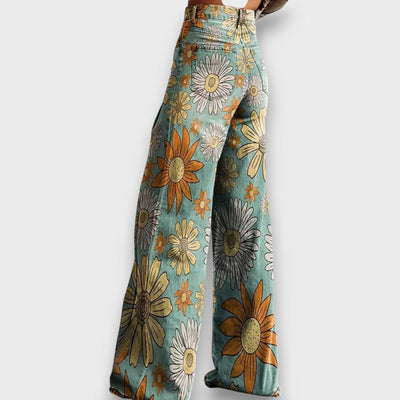 Fiorella – Weit geschnittene Jeans mit Retro-Blumenprint