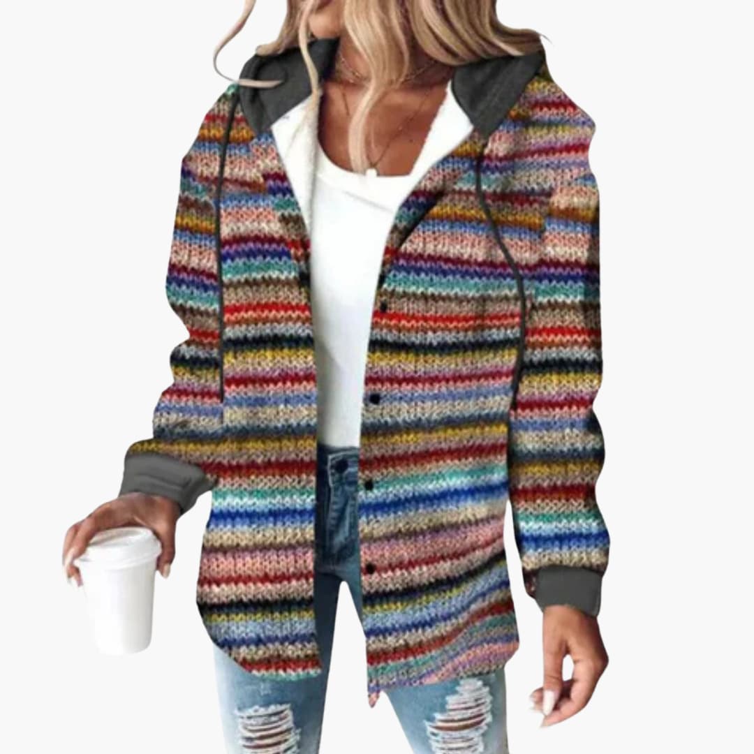 Warme Damen Strickjacke mit Kapuze - Eleganter Button-Down Cardigan