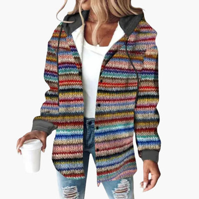 Warme Damen Strickjacke mit Kapuze - Eleganter Button-Down Cardigan