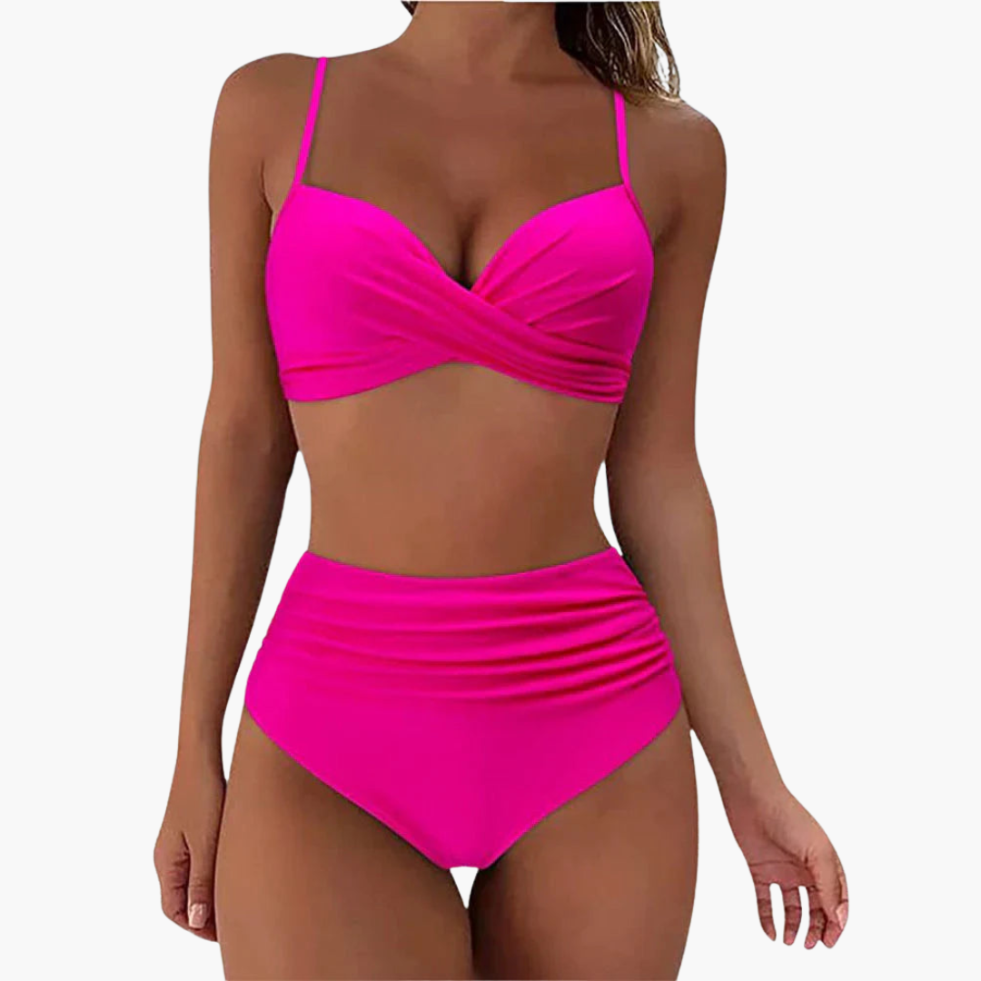 Zweiteiliges Bikini-Set - Damen Bademode mit Blumenprint & Bund