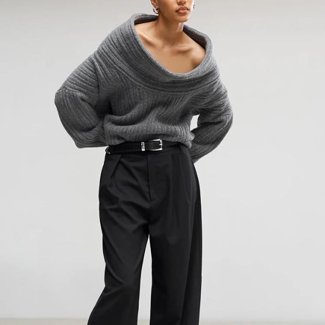 50% RABAT | Sivora™ | Damen Strickpullover mit Asymmetrischem Kragen und Rippenmuster  [Rabat på sidste dag]