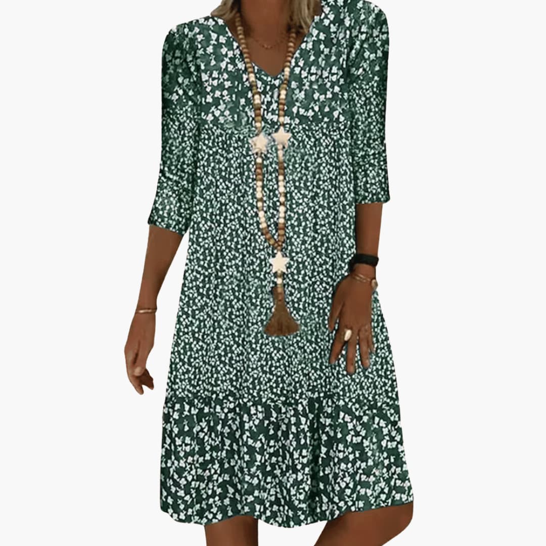 Midikleid für Damen - Locker, Blumenmuster & V-Ausschnitt