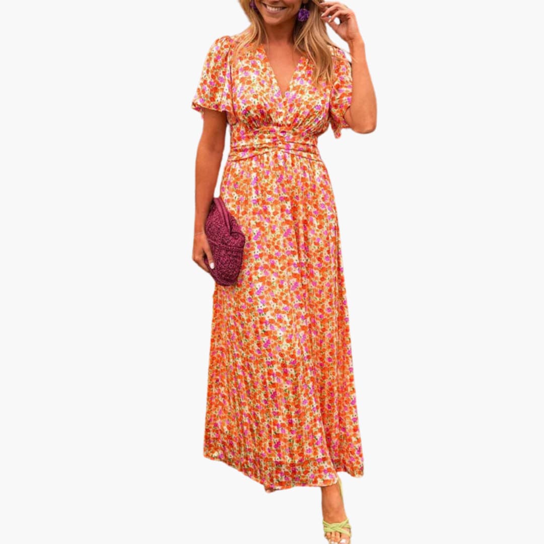 Florales Wickel-Maxikleid - für Damen mit V-Ausschnitt
