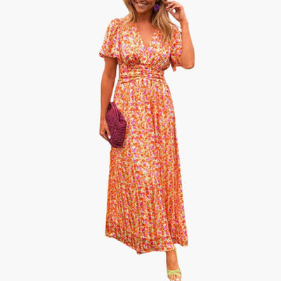 Florales Wickel-Maxikleid - für Damen mit V-Ausschnitt