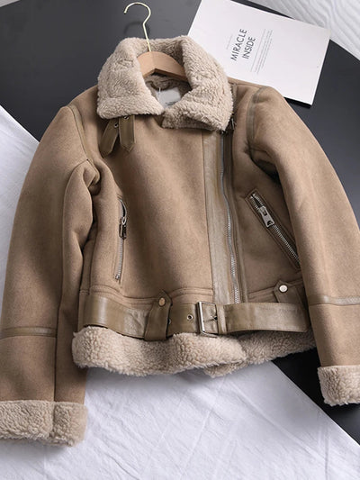 50% Rabatt | Ottilie™ | Damenmantel aus Wildleder mit Fleecefutter und Taillengürtel