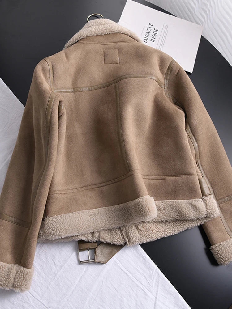50% Rabatt | Ottilie™ | Damenmantel aus Wildleder mit Fleecefutter und Taillengürtel