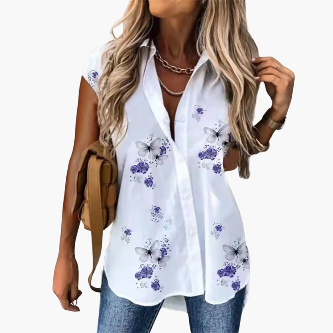 Sommer Top für Damen mit - Schmetterlingsdruck Leicht