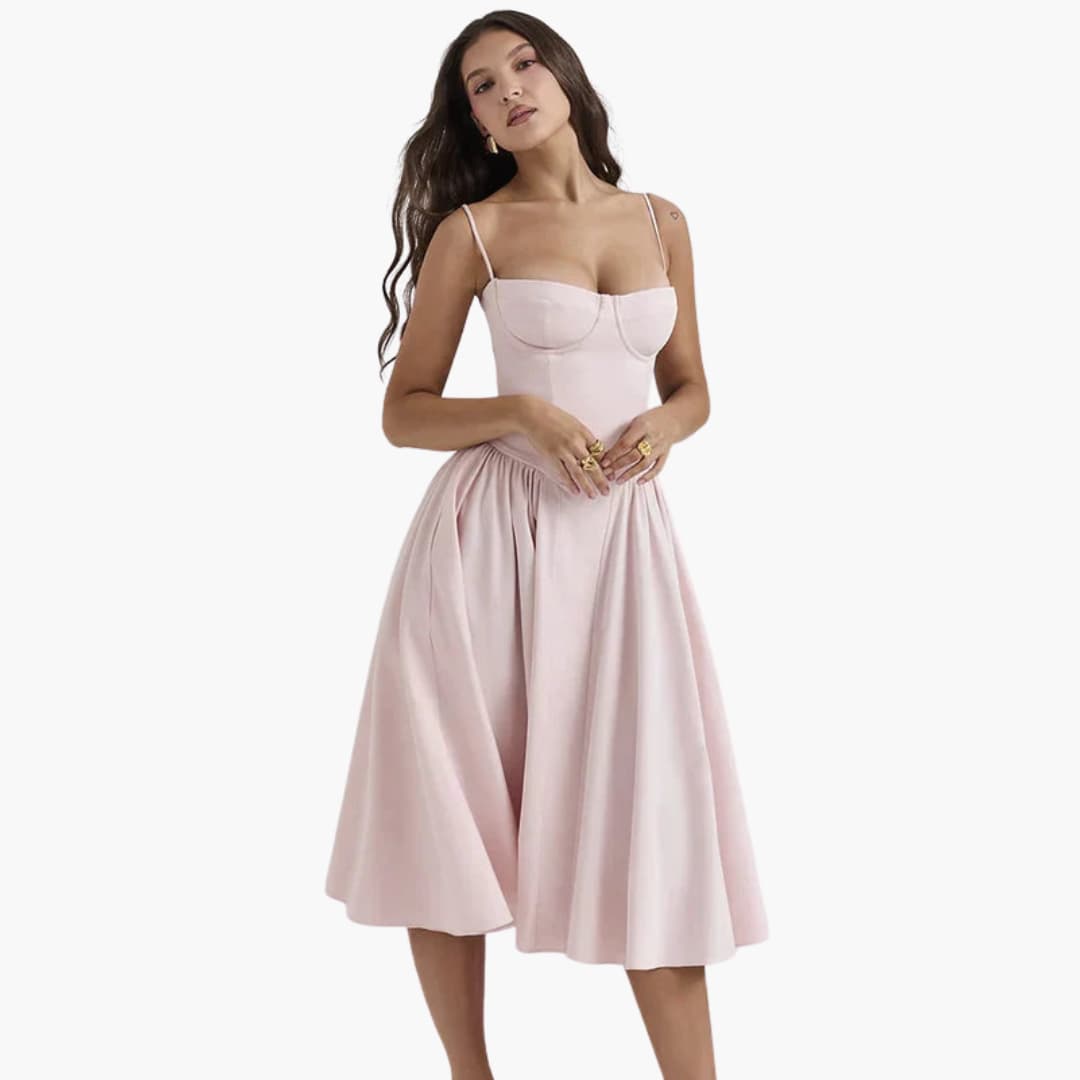 Midikleid Damen – Retro Corsagenkleid mit Trägern Sommer