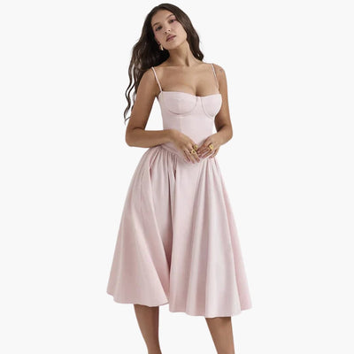 Midikleid Damen – Retro Corsagenkleid mit Trägern Sommer