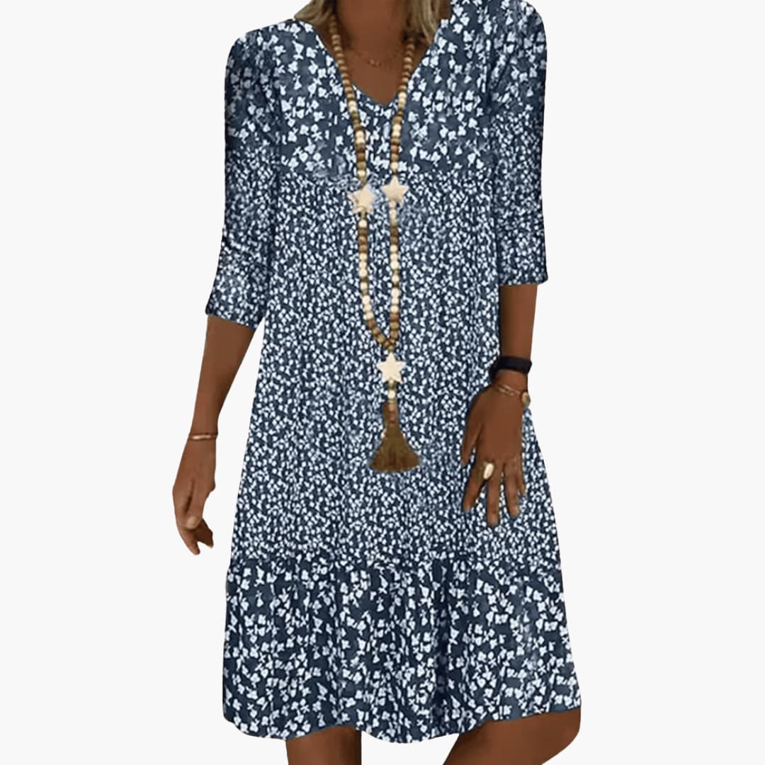 Midikleid für Damen - Locker, Blumenmuster & V-Ausschnitt