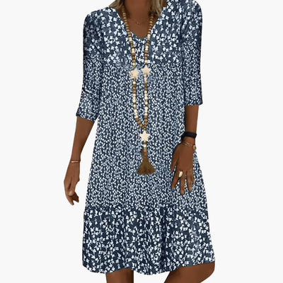 Midikleid für Damen - Locker, Blumenmuster & V-Ausschnitt