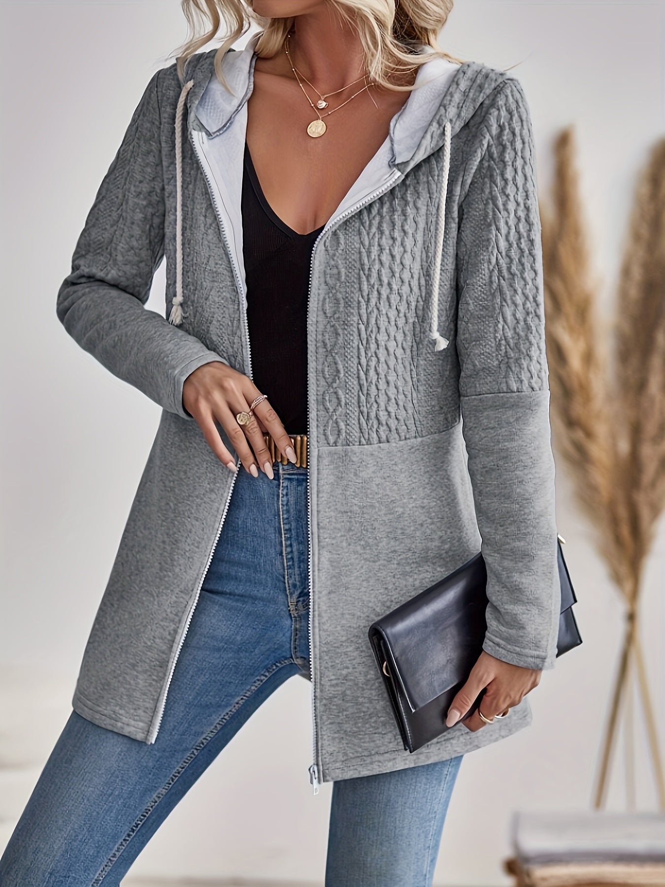 50% RABAT | Tivindra™ | Damen Kapuzenjacke mit Reißverschluss in Hellgrau
