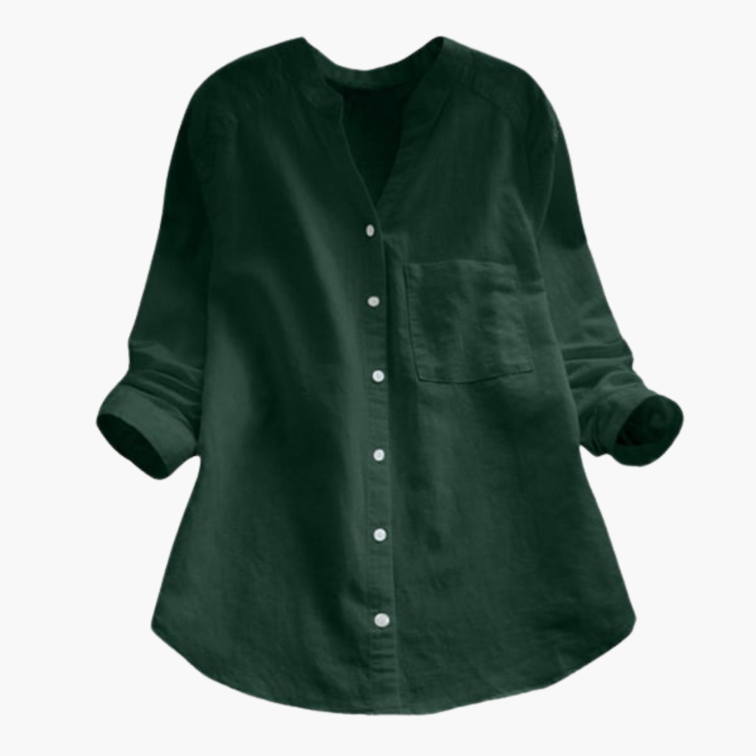 Lockere Hemdbluse für Damen - Langarm, Stehkragen & Casual