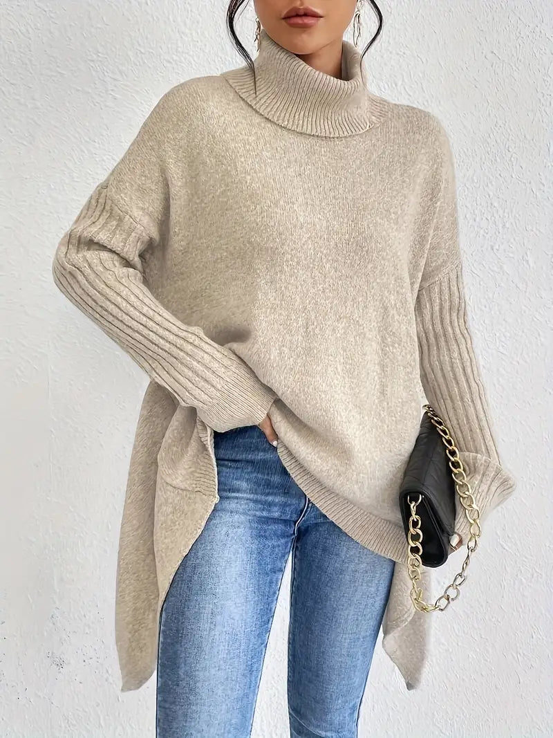 Dreivona™ | Stylischer Rollkragenpullover mit nach unten abfallendem Saum