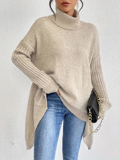 Dreivona™ | Stylischer Rollkragenpullover mit nach unten abfallendem Saum
