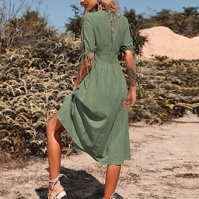 Sophie™ - Elegantes langes Kleid mit V-Ausschnitt und hoher Taille