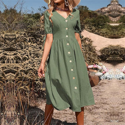 Sophie™ - Elegantes langes Kleid mit V-Ausschnitt und hoher Taille