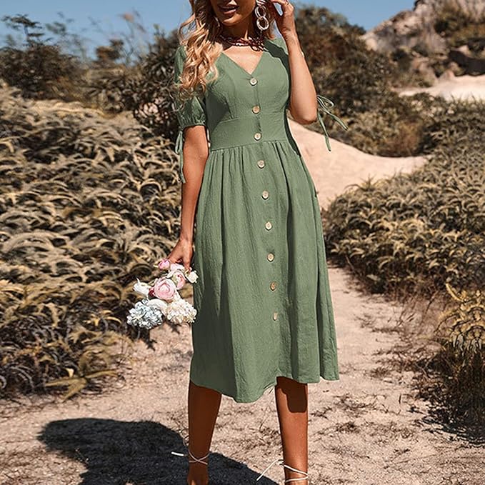 Sophie™ - Elegantes langes Kleid mit V-Ausschnitt und hoher Taille