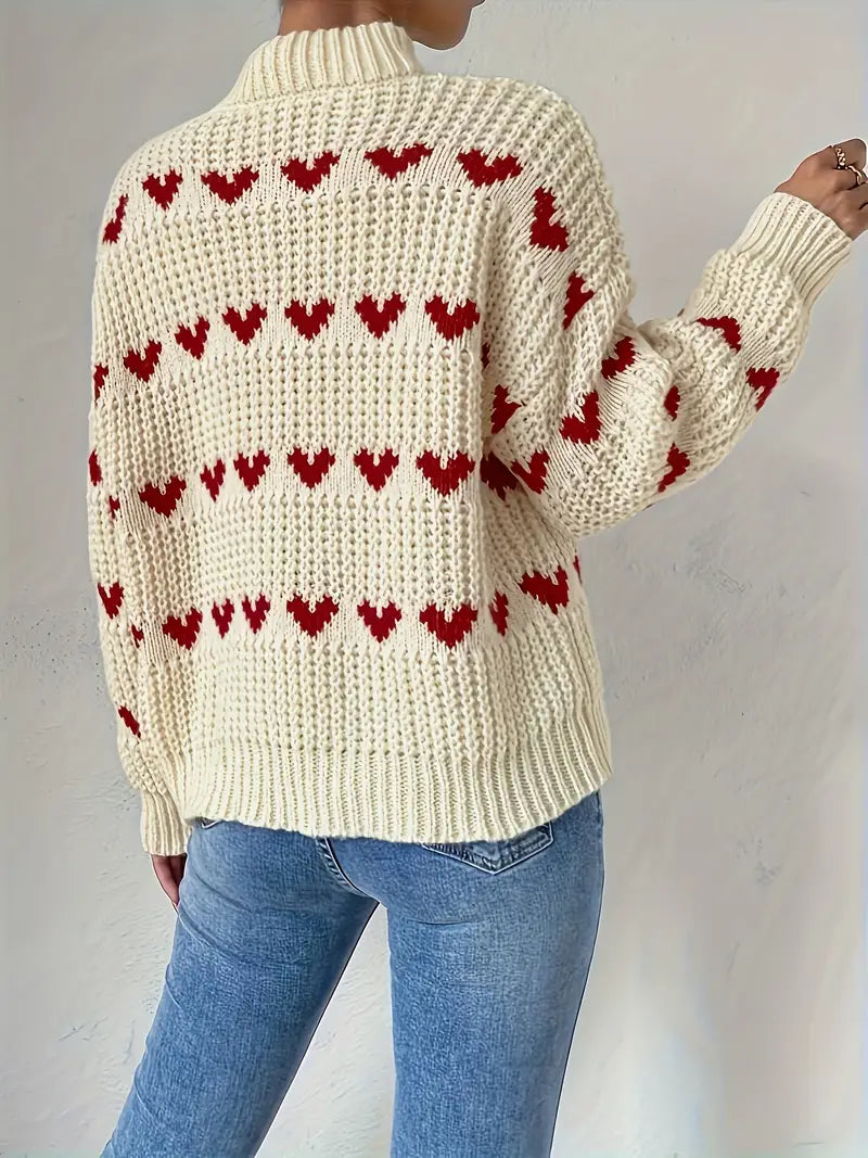 Dreianor™ | Kuschelige Herzen Pullover mit hohem Hals