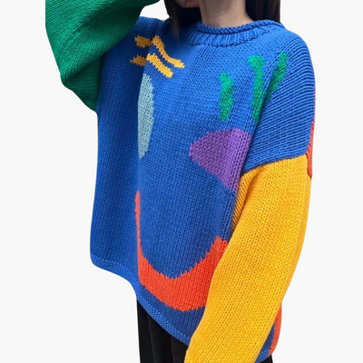 Strickpullover für Damen - mit Oversize-Passform und Smiley-Motiv
