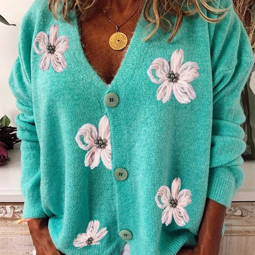 LAYLA - Modische Strickjacke mit Blumenmuster und V-Ausschnitt