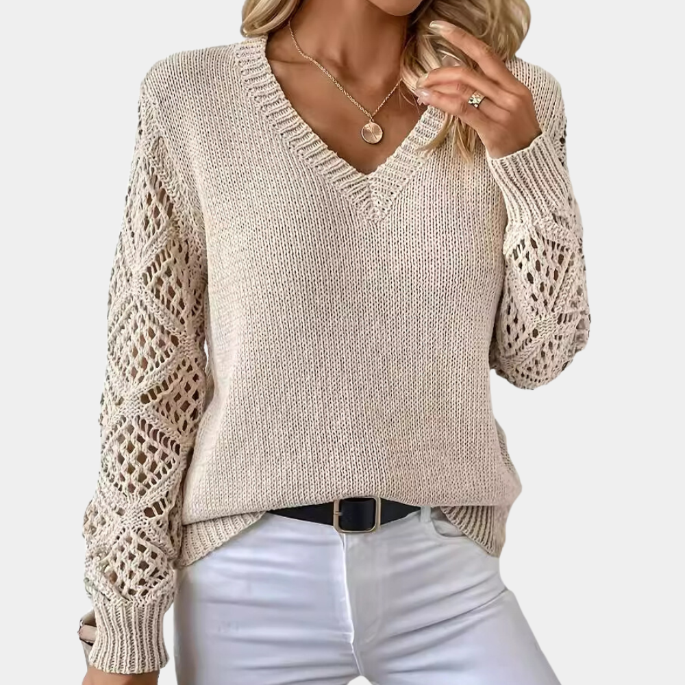 Liege - Eleganter Damenpullover mit V-Ausschnitt und einzigartigem Hohlraumdesign