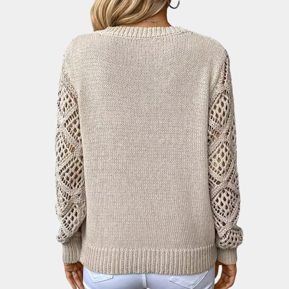 Liege - Eleganter Damenpullover mit V-Ausschnitt und einzigartigem Hohlraumdesign
