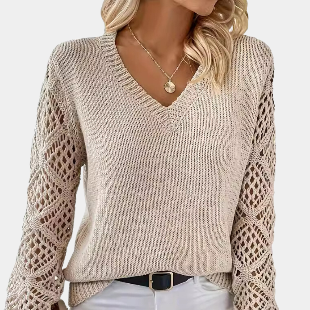 Liege - Eleganter Damenpullover mit V-Ausschnitt und einzigartigem Hohlraumdesign