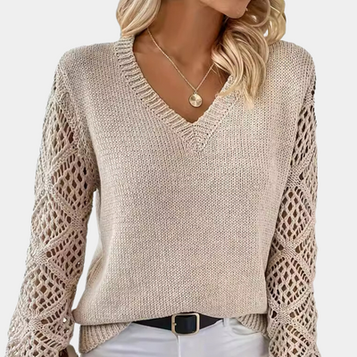 Liege - Eleganter Damenpullover mit V-Ausschnitt und einzigartigem Hohlraumdesign