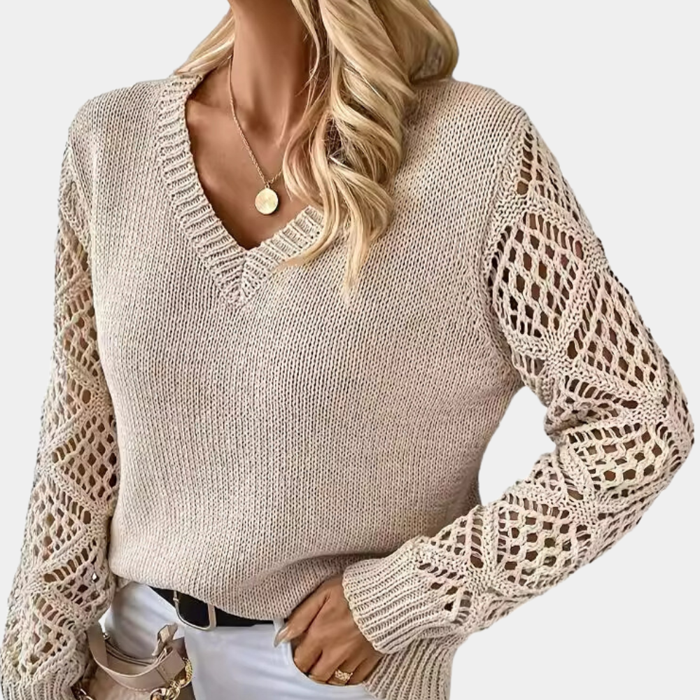 Liege - Eleganter Damenpullover mit V-Ausschnitt und einzigartigem Hohlraumdesign