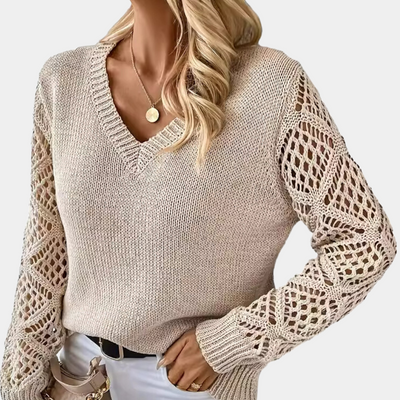 Liege - Eleganter Damenpullover mit V-Ausschnitt und einzigartigem Hohlraumdesign
