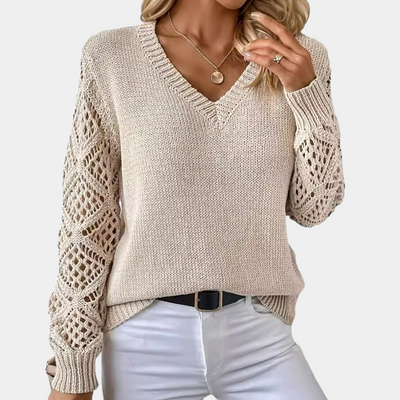 Liege - Eleganter Damenpullover mit V-Ausschnitt und einzigartigem Hohlraumdesign