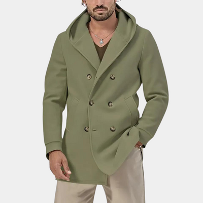 Stylischer Herren-Trenchcoat mit praktischer Kapuze für einen lässigen Look