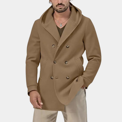 Stylischer Herren-Trenchcoat mit praktischer Kapuze für einen lässigen Look