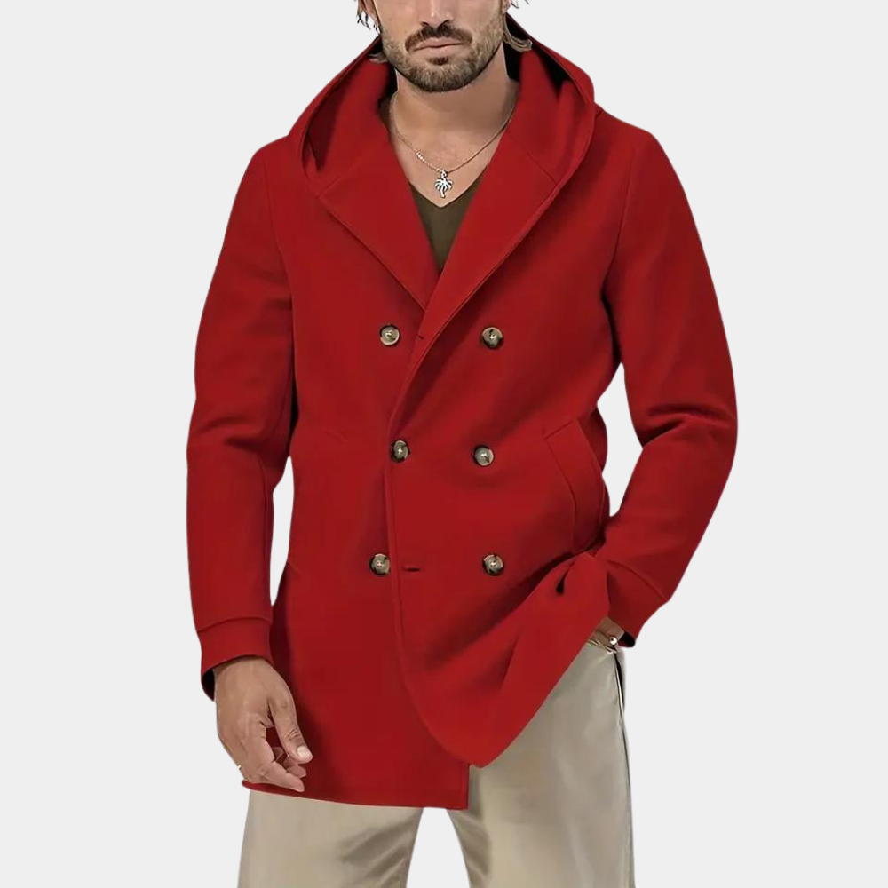 Stylischer Herren-Trenchcoat mit praktischer Kapuze für einen lässigen Look