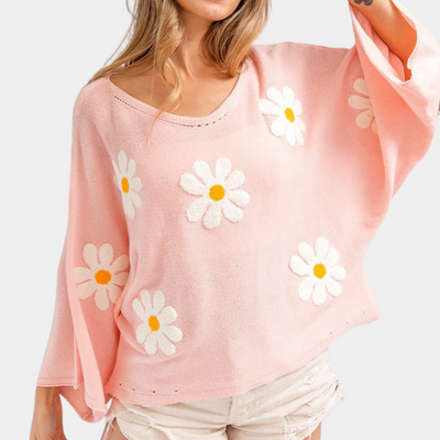 Mia - Charmanter Pullover mit Blumenstickerei für Frauen
