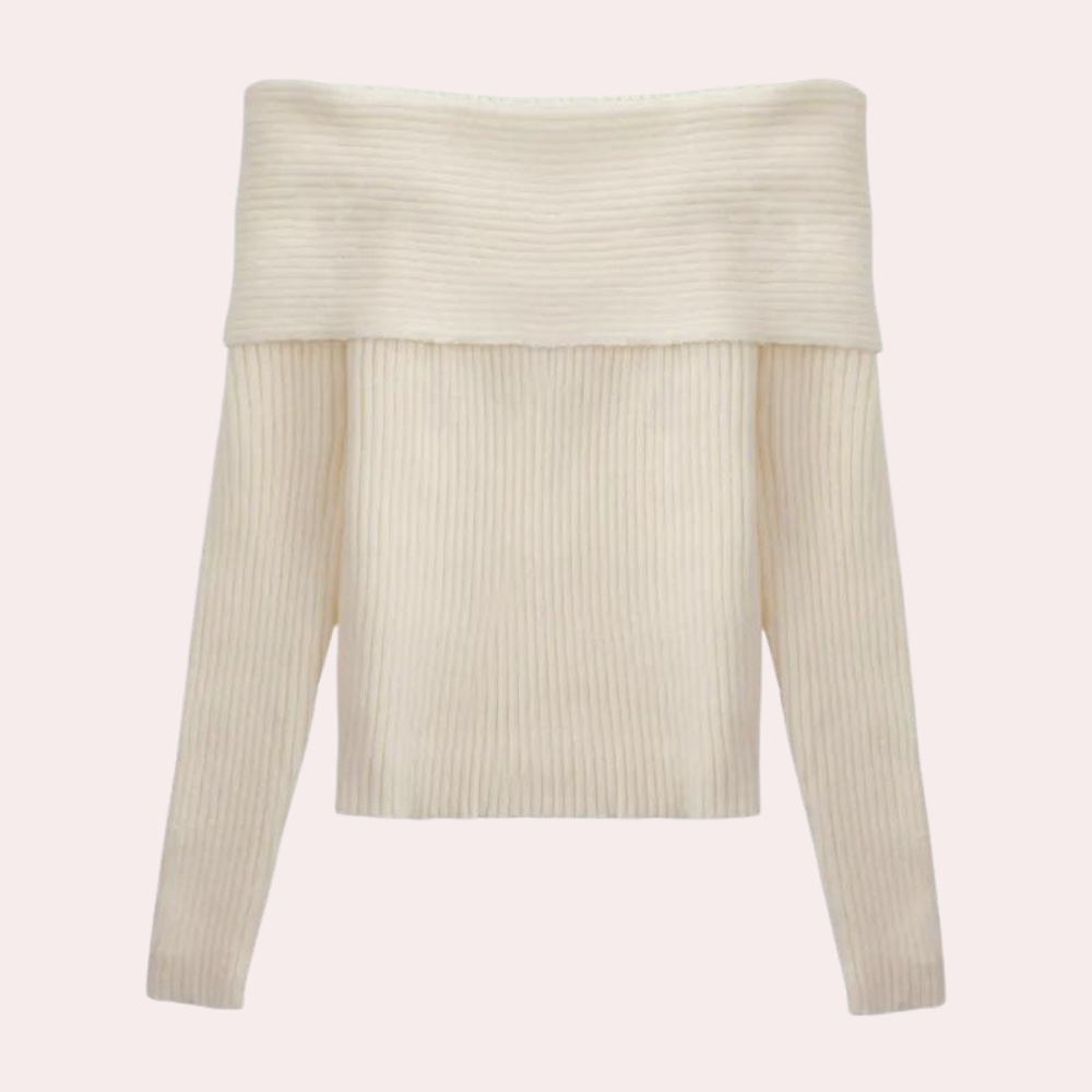 Leorina - Stylischer Off-Shoulder Pullover für Frauen mit elegantem Strickmuster