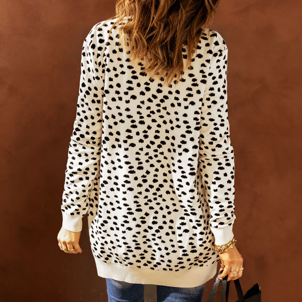 Laila - Trendige langärmelige Strickjacke mit einzigartigem Druck für Frauen