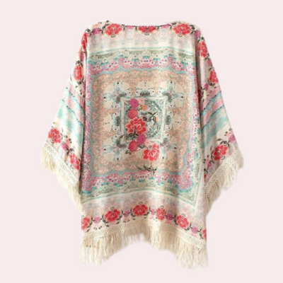 Marjorie - Schicke böhmische Strickjacke mit Blumenmuster in Übergröße