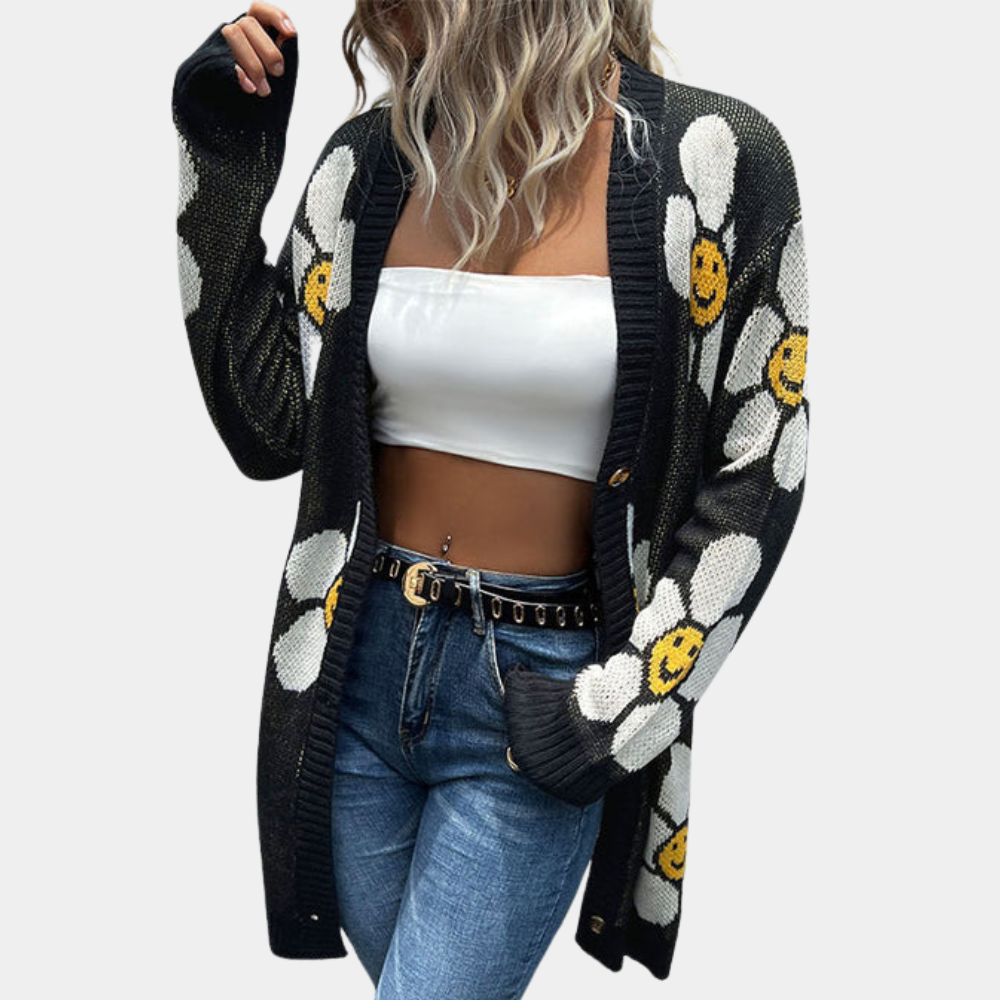 Lucine - Feminine Strickjacke mit Blumenmuster und verspieltem Charme