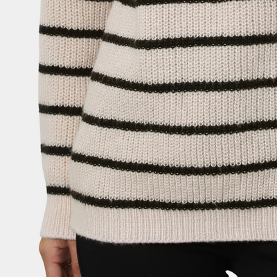 Nydia - Lässiger gestreifter Damen-Strickpullover mit halbem Reißverschluss