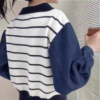 Lujzika - Stylischer Damenpullover mit trendigen Denim-Ärmeln