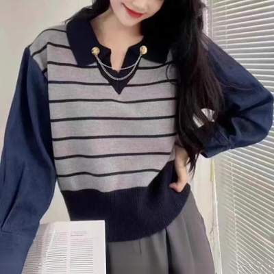 Lujzika - Stylischer Damenpullover mit trendigen Denim-Ärmeln