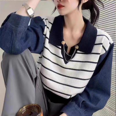 Lujzika - Stylischer Damenpullover mit trendigen Denim-Ärmeln