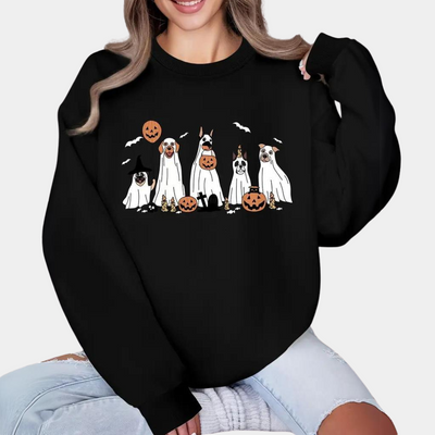 Margaret - Stylischer Halloween-Pullover für Damen mit süßem Hundeaufdruck