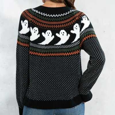 Marika - Bezaubernde Strickjacke mit Gespenstermotiv
