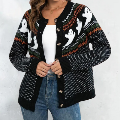 Marika - Bezaubernde Strickjacke mit Gespenstermotiv
