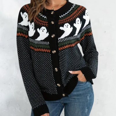 Marika - Bezaubernde Strickjacke mit Gespenstermotiv